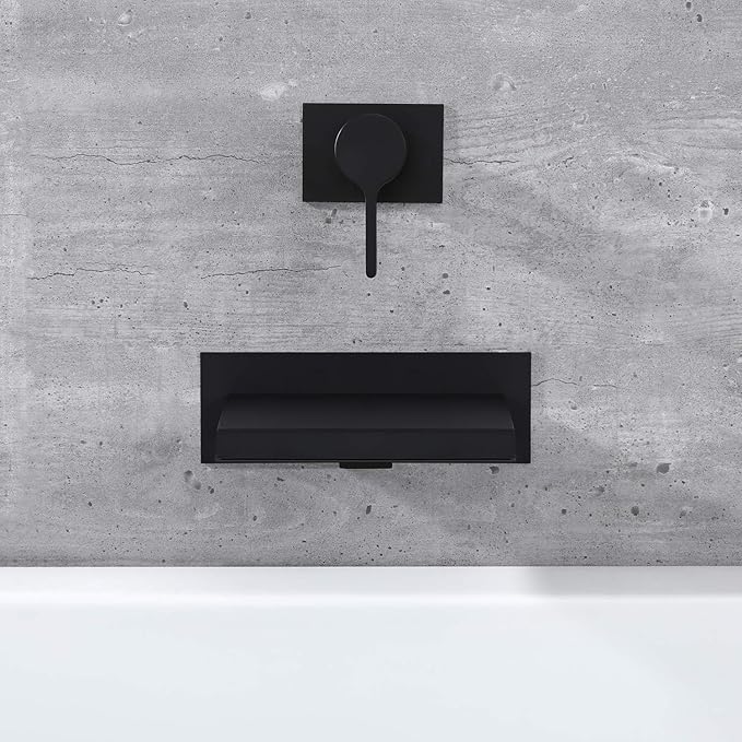 sumerain Wall Mount Bathtub Faucet Black with Waterfall Tub Spout Single Handle with Rough in Valve High Flow