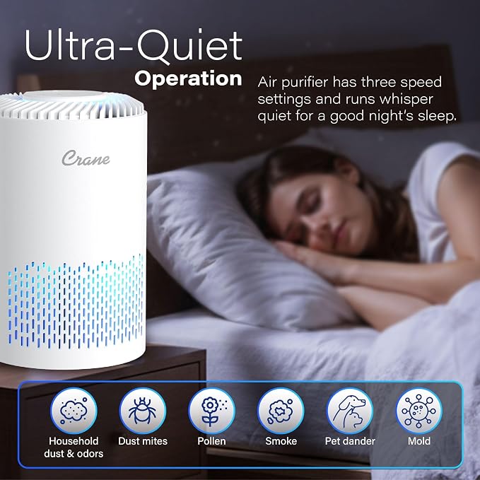 Crane True HEPA Air Purifier for Home, and Dorm Room, Bedroom Essentials - Image 7