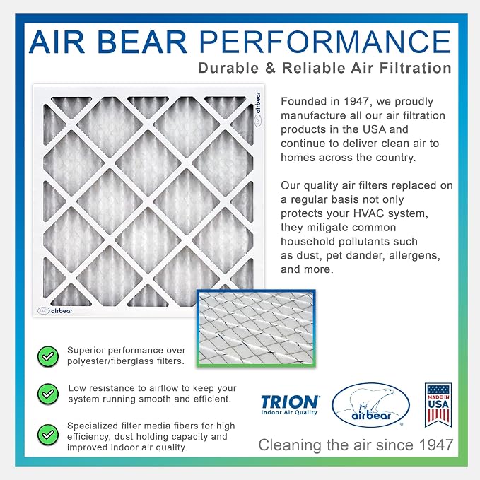 16x25x1 Air Filter MERV 8 TRION Air Bear Pleated HVAC Air Filters Replacement - Image 5