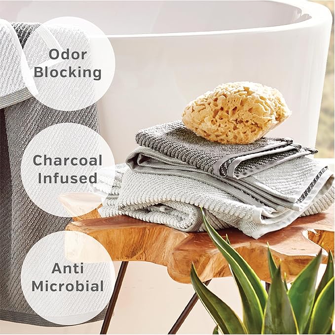 Wellbe 6-Piece Washcloth Set, Quick Dry, Absorbent, Soft, 13” x 13”, Grey