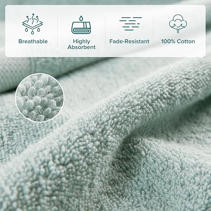 Comfort Spaces Turkish Bath Towel Set of 4 Piece 27x54 Medium 100% Cotton Towels Highly Absorbent Soft Quick Dry Shower for Bathroom Spa Seafoam Green