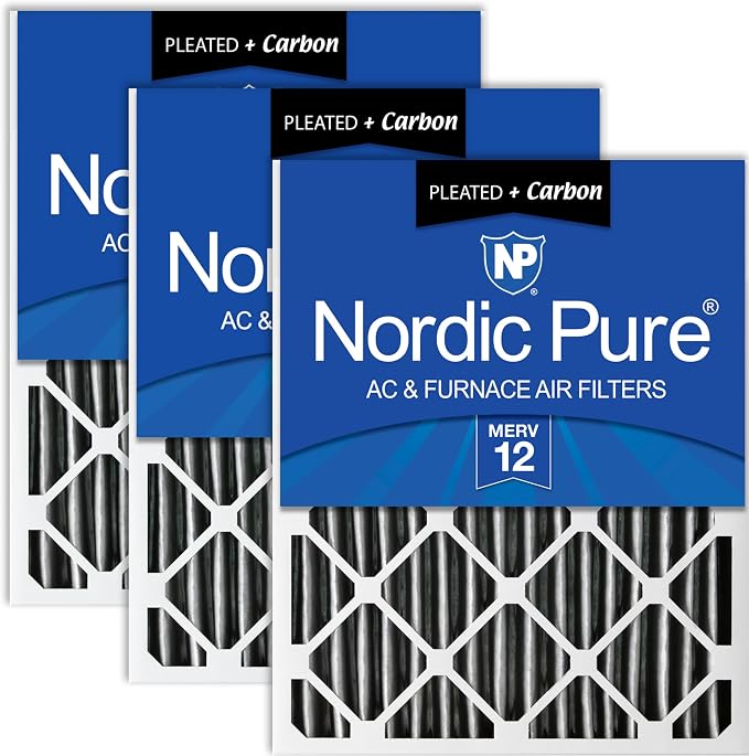 Nordic Pure 20x25x2 Furnace Air Filters MERV 12 Pleated Plus Carbon 3 Pack by NordicPure