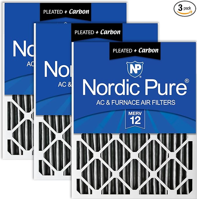 Nordic Pure 16x20x2 Furnace Air Filters MERV 12 Pleated Plus Carbon 3 Pack by NordicPure