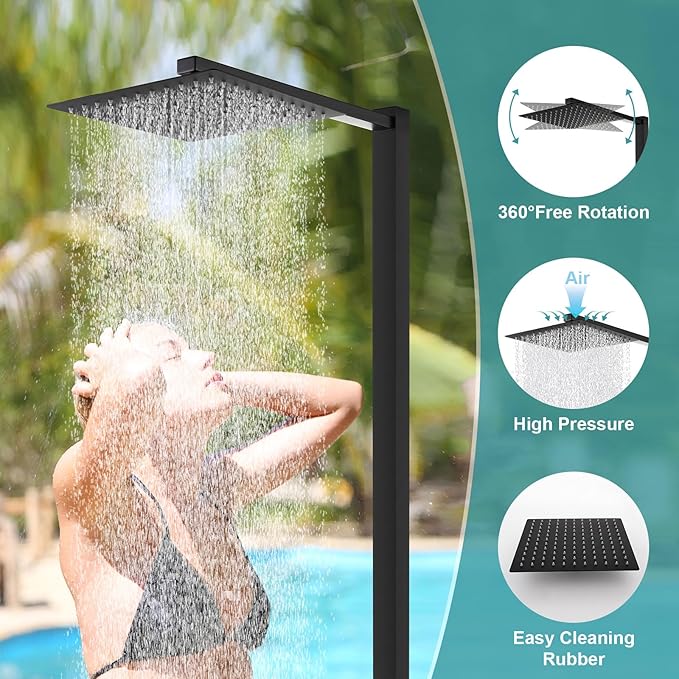 Freestanding Outdoor Shower with 10" Rain Shower Head and Handheld, Outdoor Shower Fixtures for Backyard Garden Beach. Outdoor Pool Shower, Matte black