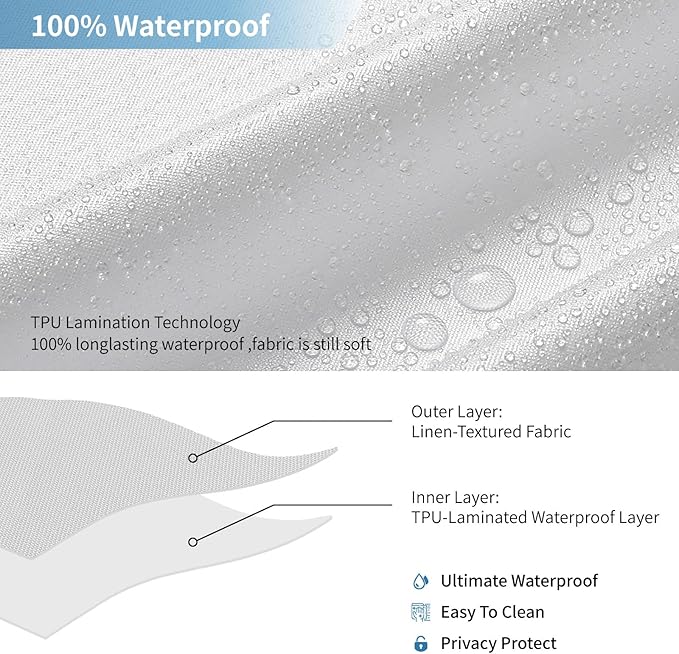 2-in-1 Waterproof Long Fabric Shower Curtain or Liner,Linen Textured,78 Inch Breathable TPU & Washable Bathroom Shower Curtain Set with 12 Plastic Hooks,Modern,72"x78",White