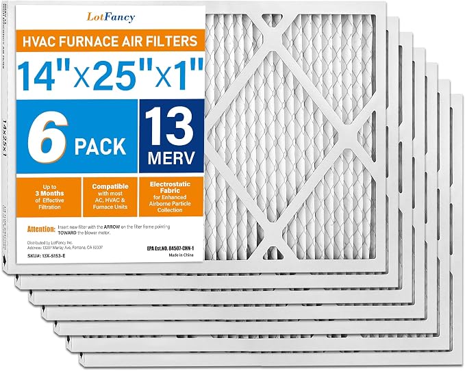 LotFancy 14x25x1 Air Filter MERV 13 6-Pack, Electrostatic Pleated HVAC Furnace by LotFancy