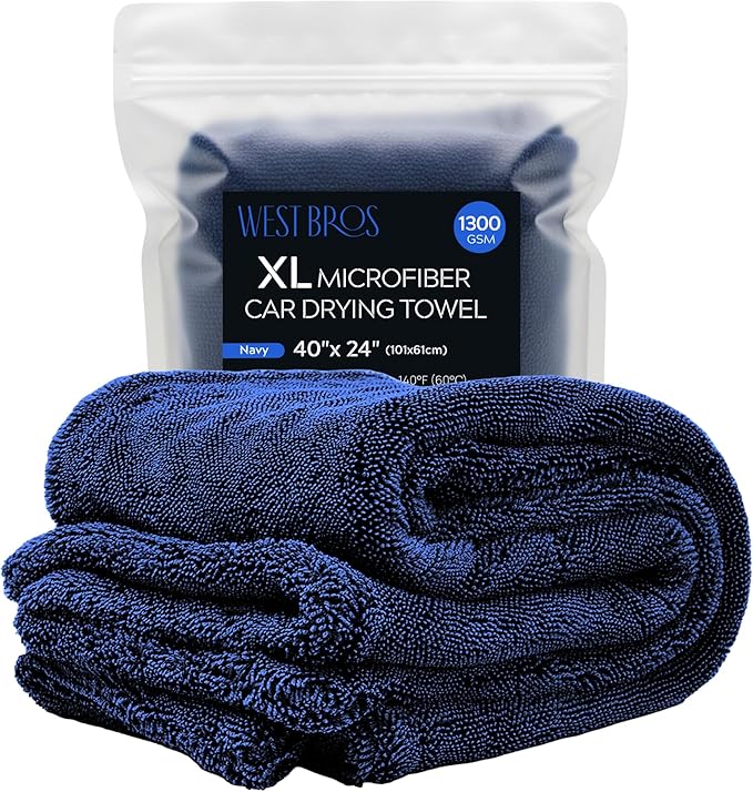 XL Car Drying Towel, 1300 GSM Professional Car Towel with Double Twisted Loop, Car Drying Towels Extra Large Super Absorbent, Microfiber Drying Towels for Cars, Trucks, SUVs - 40"x24", Navy