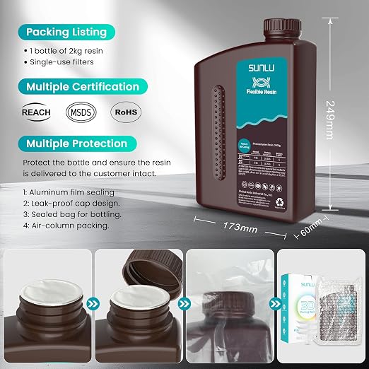 SUNLU Flexible 3D Printer Resin 2KG, 66A 3D Printing Resin - Image 9