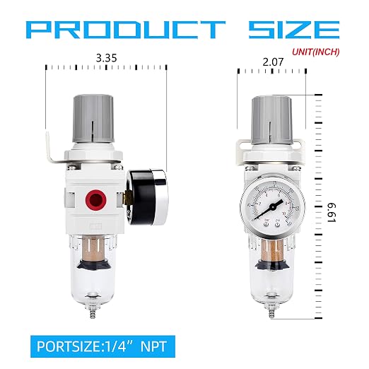 NANPU 1/4" NPT Compressed Air Filter Regulator Combo Piggyback, 5 Micron Brass - Image 3