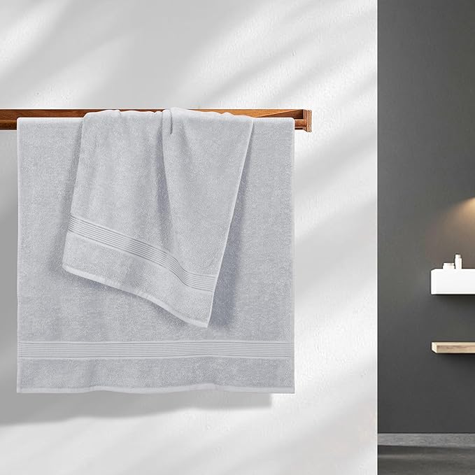 Elvana Home Cotton 2 Pack Oversized Bath Towel Set 28x55 inches, Large Bath Towels, Ultra Absorbant Compact Quickdry & Lightweight Towel, Ideal for Gym Travel Camp Pool - Light Grey