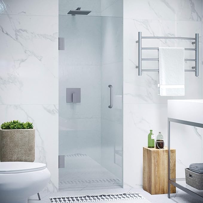 ANZZI 70" x 24" Frameless Shower Door in Brushed Nickel,Water Repellent Glass Shower Door with Seal Strip Parts and Handle, 5/16 Glass Hinged Shower Door with Handle (SD-AZ09-01BN)