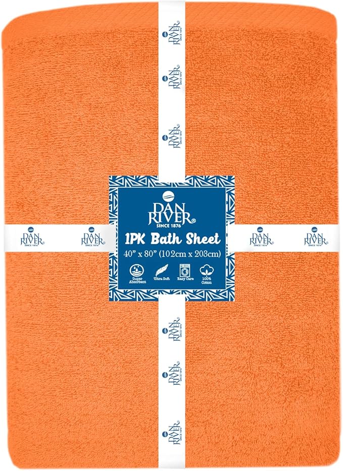 DAN RIVER Pack of 1 Bath Sheet 40x80 Inches, Soft Fluffy Bath Sheets Towels for Adults, Quick Dry Shower Towels - Orange