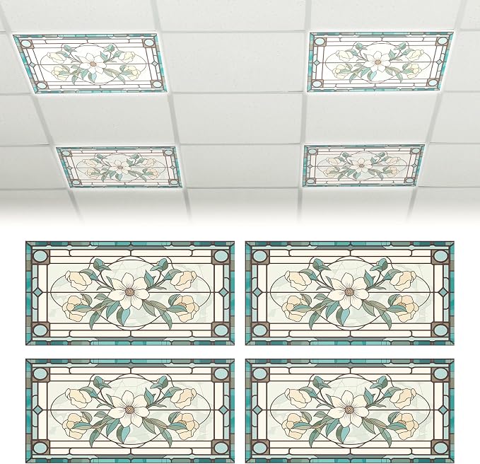 Glooglitter 4 Pcs Retro Floral Fluorescent Light Covers 4 x 2 ft Stained Glass - Image 8