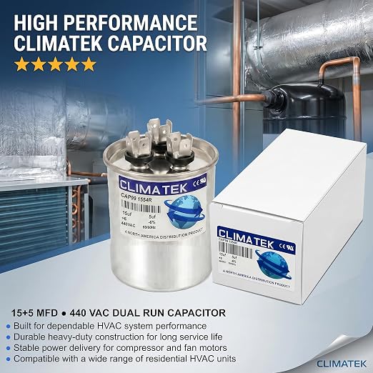 ClimaTek 15 + 5 MFD 370/440 Volt Dual Run Capacitor CAP99-1554R | 15/5 VAC | - Image 2