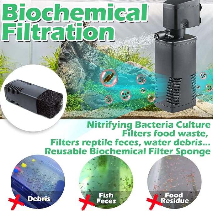 TARARIUM Fish Tank Filter for 15-40 Gallon Tank Crystal Clear Powerful Internal - Image 3