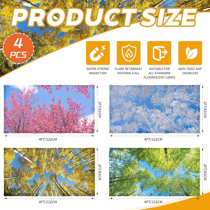 4 Pcs Fluorescent Light Covers for Ceiling Lights, 2x4 Feet Magnetic Light - Image 2
