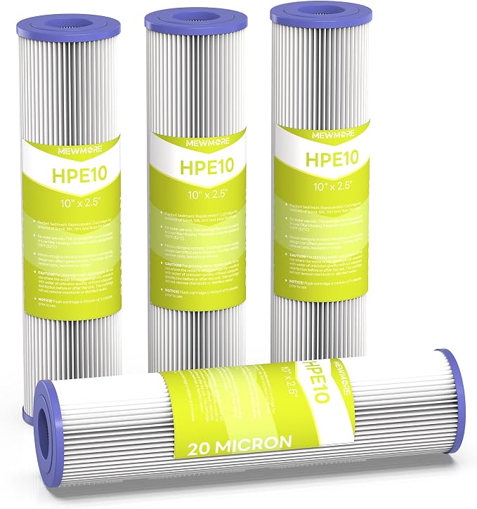 20 Micron Whole House Water Filter Cartridge, Pleated Sediment Filters by MewMore