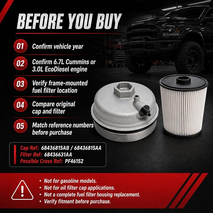 Aluminum Fuel Filter Cap with Fuel Filter Kit Compatible with Ram 2500 3500 - Image 7