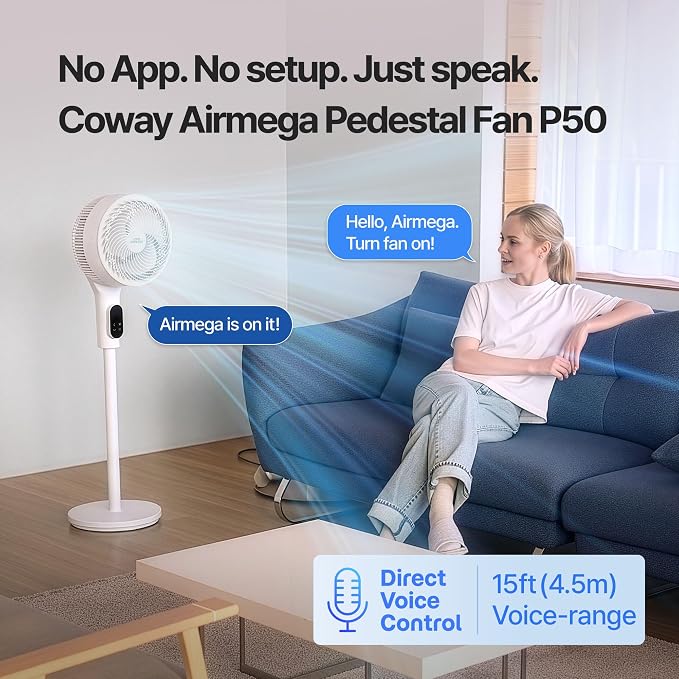 COWAY Airmega P50 Pedestal Fan for Bedroom, Voice Control, 18.5dB Quiet - Image 2