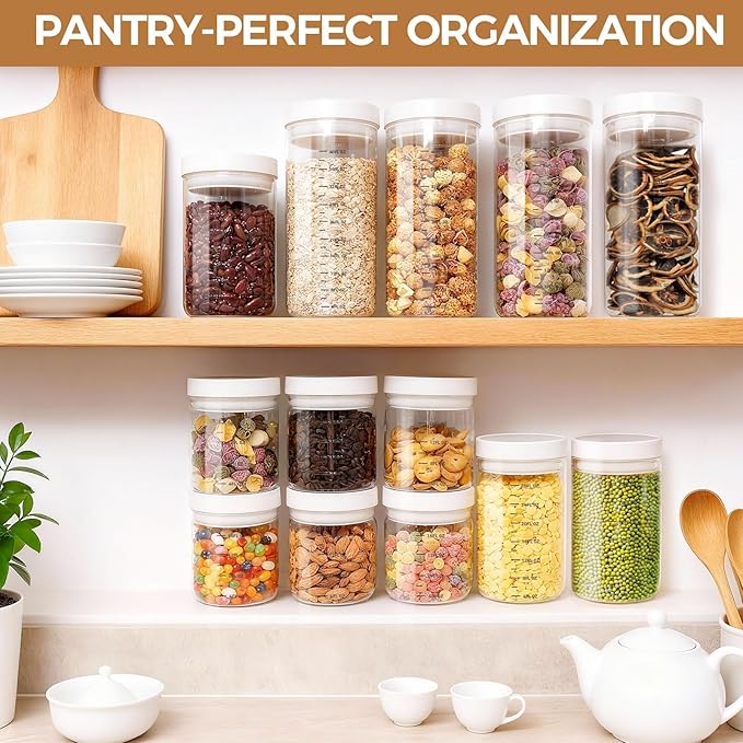 Danbark Set of 6 18oz Airtight Glass Storage Canisters with Lids - Pantry Organizers and Storage Glass for Kitchen - for Pantry, Flour, Sugar, Coffee, Tea, Pasta, Rice, and Snacks - White