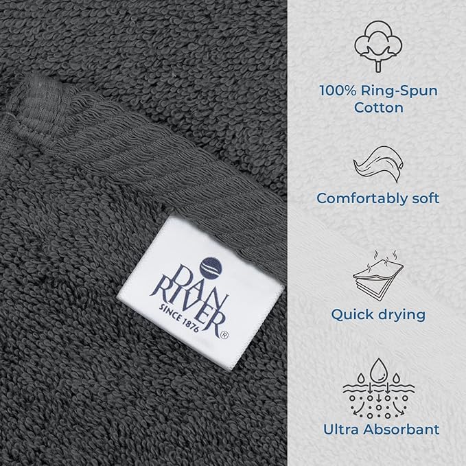 DAN RIVER Pack of 1 Bath Sheet 40x80 Inches, Extra Large Gray Bath Towels Oversized, Absorbent Cotton Towels for Bathroom
