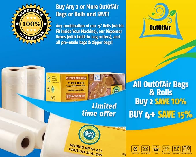 8" x 25' Rolls - Pack of 2 - OutOfAir Vacuum Sealer Rolls. Works - Image 4
