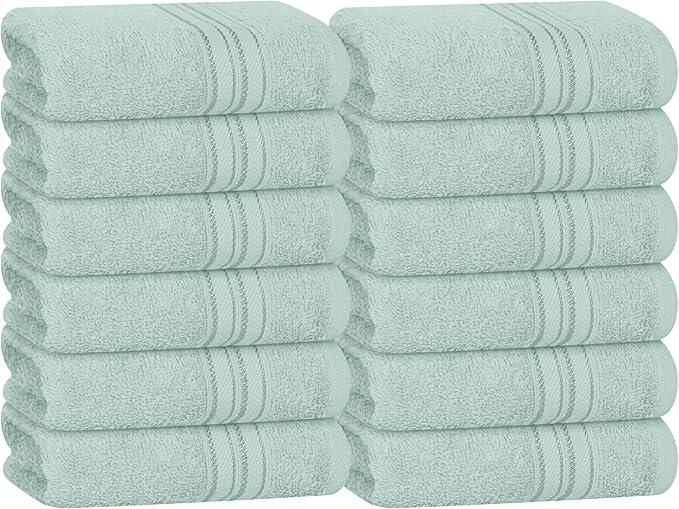 BOUTIQUO Ultra Soft Cotton Washcloths, Contains 12 Piece Face Cloths 12x12 inch, Ideal for Everyday use Face Towels, Compact & Lightweight Multi Purpose Washcloths - Sea Green
