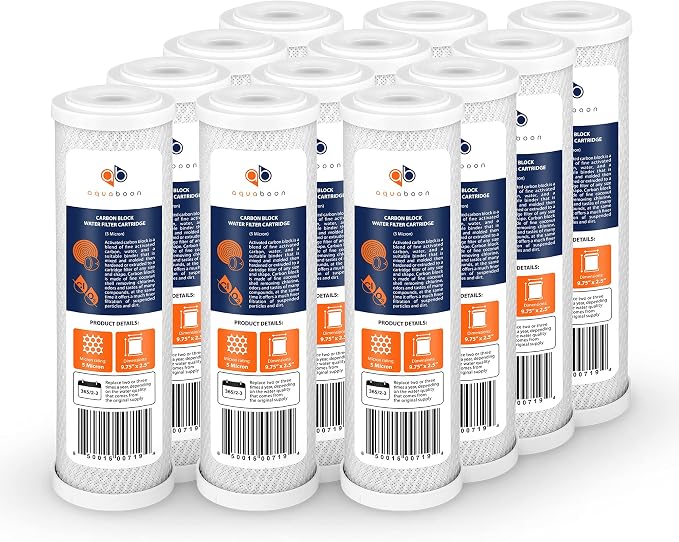 Aquaboon 5 Micron 10 x 2.5 Carbon Block Water Filter Cartridge CTO Whole House by Aquaboon