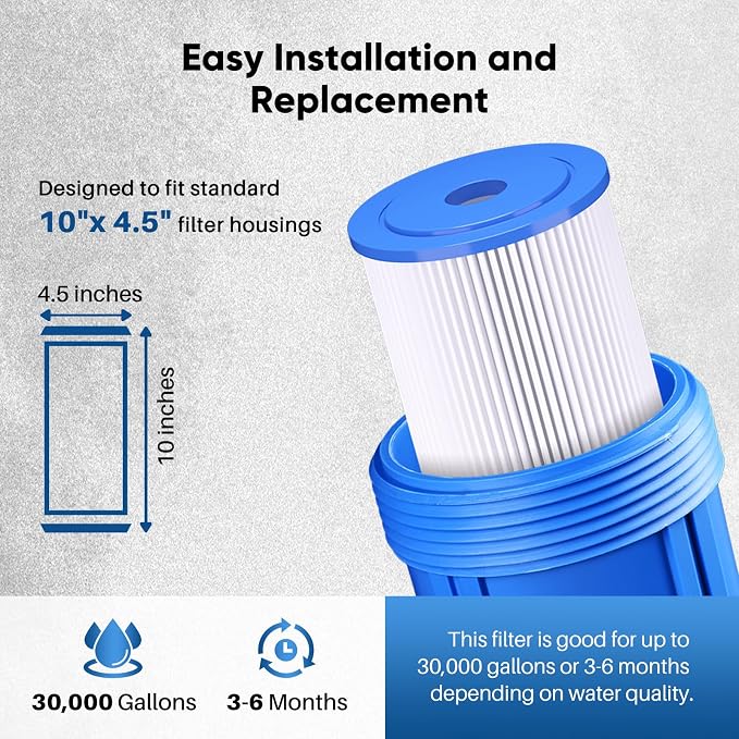 PUREPLUS 5 Micron 10" x 4.5" Whole House Pleated Sediment Filter - Image 8