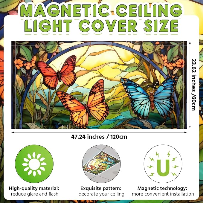 Glooglitter 4 Pcs Butterfly Fluorescent Light Covers 4 x 2 ft Stained Glass - Image 2