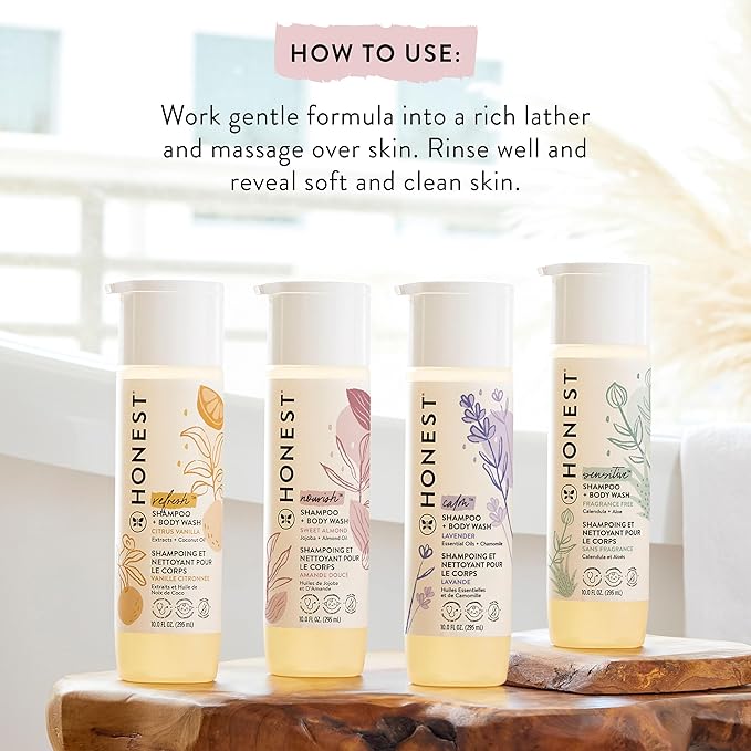 The Honest Company 2-in-1 Cleansing Shampoo and Body Wash Face Lotion Bundle Gentle for Baby Naturally Derived Citrus Vanilla Refresh 18.5 fl oz