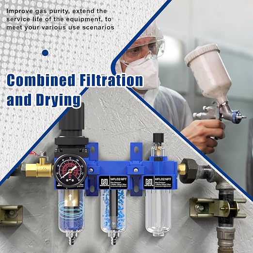 NEWPO 1/4" NPT Compressed Air Filter Regulator Lubricator Combo, Water/Oil Trap - Image 8