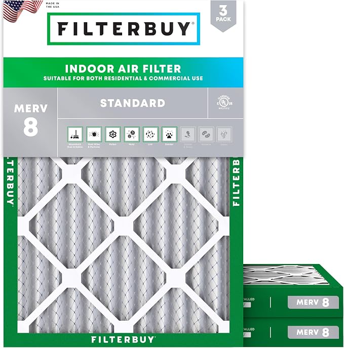 Filterbuy 28x30x2 Air Filter MERV 8 Essential Dust & Allergy Defense, by Filterbuy