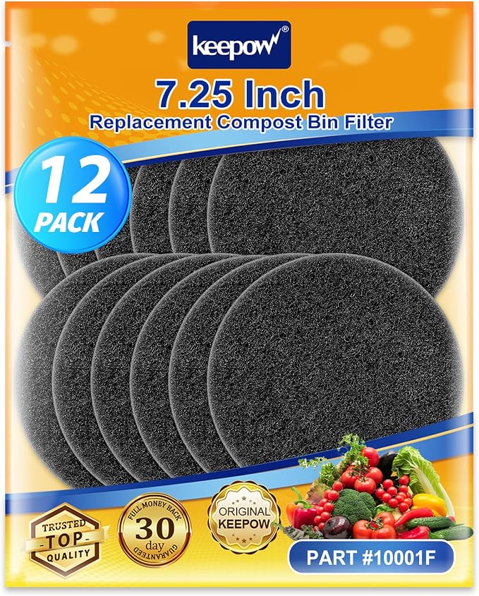 KEEPOW Compost Bin Filter, 12 Pack 7.25" Charcoal Filters by KEEPOW