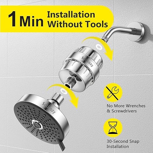 (2 Pc) 25+ Stage High Output Shower Filter Replacement Cartridges – Reduces Chlorine & Chemicals, Restores pH Balance, 2.4"×2.4"×2.68" SoliCozy Shower Filter Compatible with SF100 & Jomst Shower Head