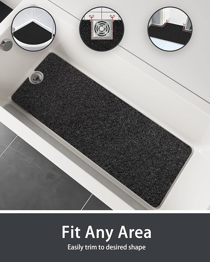 Non Slip Shower Mats for Inside Shower,17x30 Inch,Anti-Slip Bathtub Mats for Bathroom, Foot Scrubber Loofah Bath Mats for Shower, Quick Drying Shower Stall Mats for Wet Areas (Black)