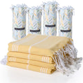 BAY LAUREL Turkish Beach Towel with Travel Bag 39 x 71 Quick Dry Sand Free Lightweight Large Oversized Towels Light - Pack of 4 (Pack of 4 - Dandelion with Floral Bag)