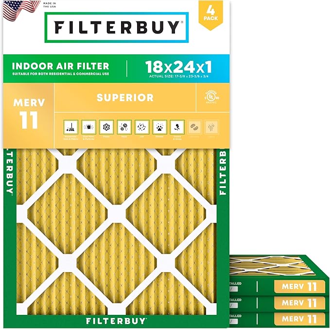 Filterbuy 18x24x1 Air Filter MERV 11 Superior Pet & Allergy Defense, by Filterbuy