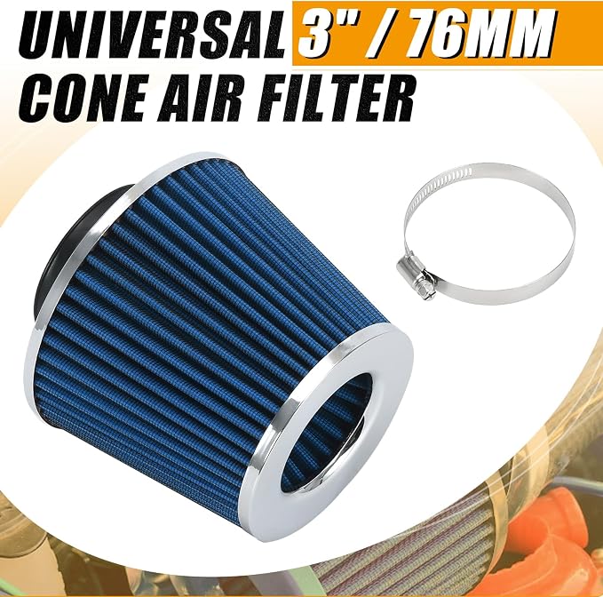 PTNHZ Universal Blue 3" 76mm High Flow Cold Air Intake Cone Air Filter Power - Image 2
