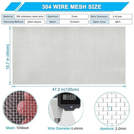 Stainless Steel Mesh Screen 10Mesh 304, 15.7" x 47.2" Metal Mesh Screen - Image 2