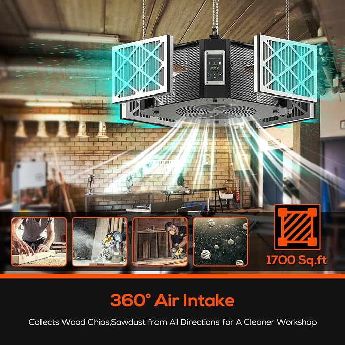ABESTORM Air Filtration System Woodworking Built-in Ionizer, 1350CFM Hanging - Image 3