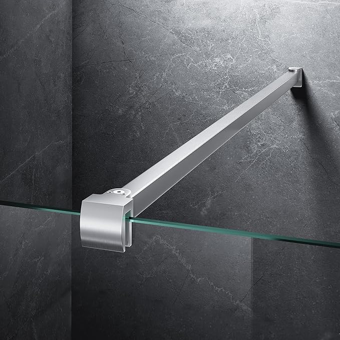 Frameless Shower Door Support Bar, Stainless Steel Wall-to-Glass Support Arm to Fixed Shower Glass Panel, for 1/4"-3/8" (6-10 mm) Door, 180° Pivot & Stow-Flat Mode (Brushed Nickel, 31.5-inch(800mm))