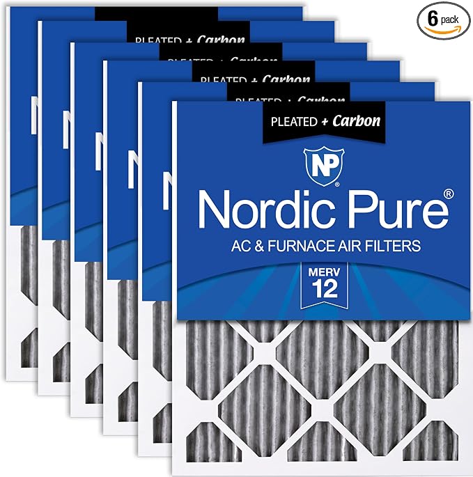 Nordic Pure 16x20x1 Furnace Air Filters MERV 12 Pleated Plus Carbon 6 Pack by NordicPure