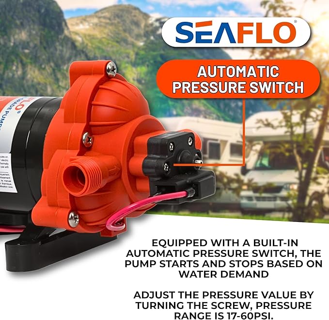 SEAFLO 33 Series 12V DC RV/Camper/Boat/Off-Grid Fresh Water Pressure Pump –12V, 3.0 GPM, 45 PSI, On Demand Self-Priming, Built-In Pressure Switch - NSF, CE & Rohs Certified, UL Listed, 4-Year Warranty