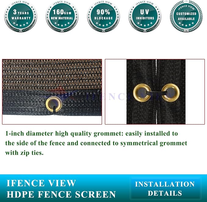Ifenceview 6'x1' to 6'x100' Brown Shade Cloth Panels Fence Privacy Screen - Image 4