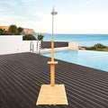 Outdoor Shower, Solid Wood Outdoor Shower and Steel Construction Height-Adjustable Shower Head, Connect Easily to Any Hose, Easy to Assemble Outdoor Shower Kit for Garden, Backyard, Pool
