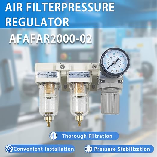 XingNEeng 1/4" NPT Compressed Air Filter Regulator Lubricator Combo, Water/Oil - Image 8