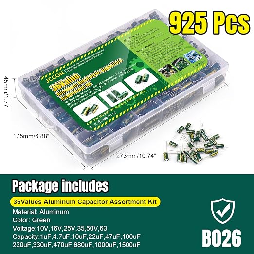 925Pcs 36Values Aluminum Electrolytic Capacitor Assortment Kit Lowesr - Image 7