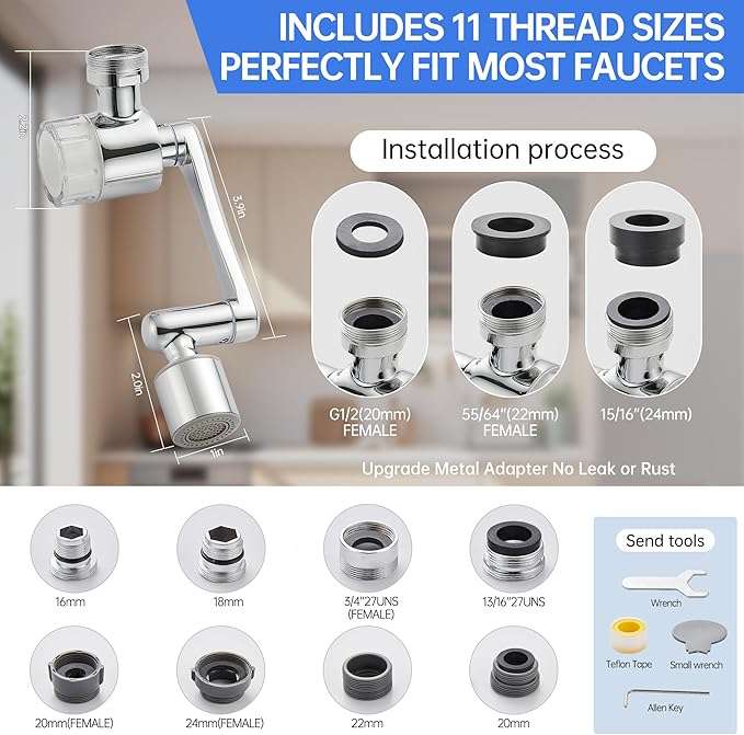 YYKBZ Water Filter For Sink Faucet Extender, 1080° Swivel Aerator, 2 Modes - Image 6