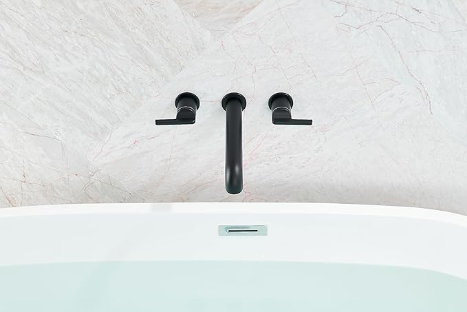 SITGES Solid Brass Wall Mount Tub Filler, 10" Long Spout Reach Wall Mount Bathtub Faucet with Two Lever Handles, High-End Design, High Flow Bathtub Faucet Set with Rough-in Valve included, Matte Black
